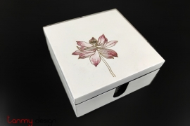 Set of  6 white hand-painted lotus coasters with box 